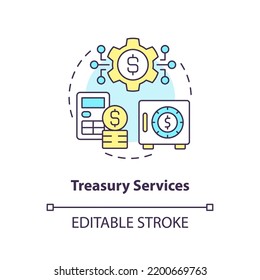 Treasury services concept icon. Customer money management. Business banking abstract idea thin line illustration. Isolated outline drawing. Editable stroke. Arial, Myriad Pro-Bold fonts used