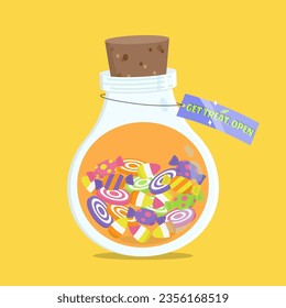 treat in the bottle for halloween, vector illustration