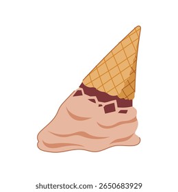 tratar sorvete caído desenho animado. gotejamento doce, guardanapo de bagunça, waffle salpicar tratar sorvete caído sinal.