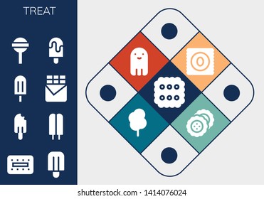 treat icon set. 13 filled treat icons.  Simple modern icons about  - Biscuit, Popsicle, Chocolate bar, Lollipop, Candy, Ghost, Cotton candy