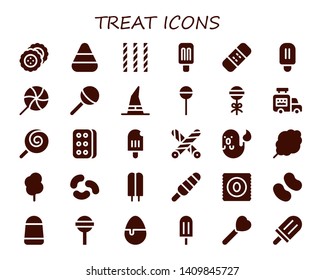 treat icon set. 30 filled treat icons.  Simple modern icons about  - Biscuit, Candy corn, Candy, Popsicle, Bandage, Lollipop, Witch, Ice cream van, Liquorice, Ghost, Cotton candy