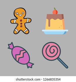 treat icon set. vector set about pudding, gingerbread man, candy and lollipop icons set.