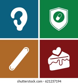 Treat icons set. set of 4 treat filled icons such as ear, cake slice, health insurance