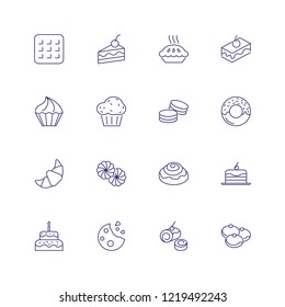 Treat icons. Set of line icons on white background. Sweet food, pastry, bakery. Homemade food concept. Vector can be used for topics like food, unhealthy eating, gastronomy