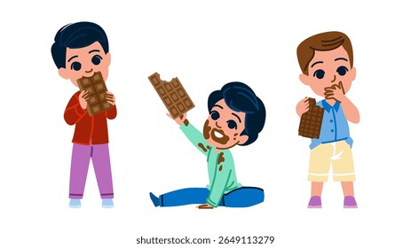 tratar garoto garoto chocolate vetor. sobremesa de lanche, leite escuro, bar diversão tratar garoto menino chocolate personagem. pessoas desenho animado plano ilustração