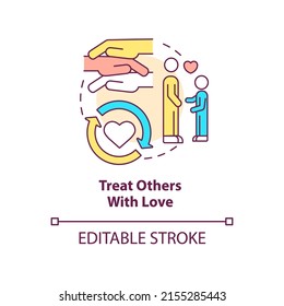 Treat others with love concept icon. Self care daily activity abstract idea thin line illustration. Practicing empathy. Isolated outline drawing. Editable stroke. Arial, Myriad Pro-Bold fonts used