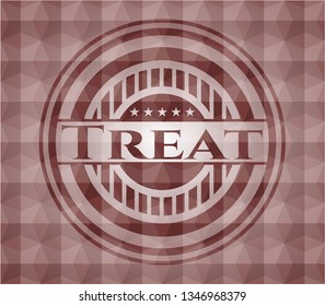 Treat red badge with geometric pattern background. Seamless.