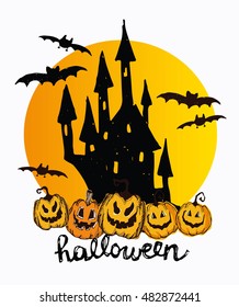 Treat or trick. Halloween Castle. Halloween hand drawn  doodle illustration. Vector illustration.