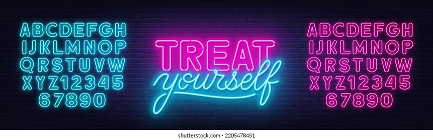 Treat Yourself quote on brick wall background.