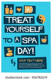 Treat Yourself To A Spa Day! (Flat Style Vector Illustration Quote Poster Design) Text Box Template