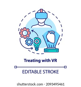 Treating with VR concept icon. Pain and stress relief. Virtual reality healthcare method abstract idea thin line illustration. Vector isolated outline color drawing. Editable stroke