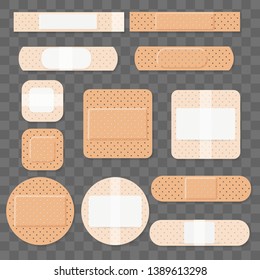 Treatment Aids Medical Plaster. Dressing Plasters, Wound Cross Plastering Band And Porous Bandage Plasterers Vector Illustration