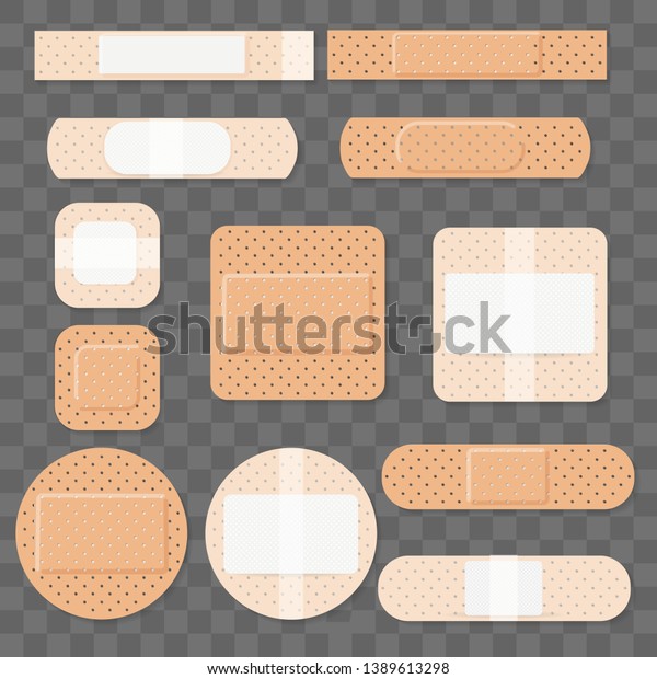 Treatment aids medical plaster. Dressing
plasters, wound cross plastering band and porous bandage plasterers
vector illustration