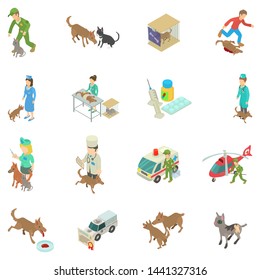Treatment of animal icons set. Isometric set of 16 treatment of animal vector icons for web isolated on white background