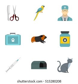 Treatment of animals icons set. Flat illustration of 9 treatment of animals vector icons for web