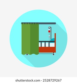 Treatment bed flat icon isolated on circular colored background with long shadow. For sign, symbol, infographics, presentation or web graphics.	