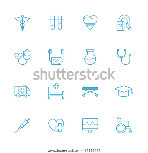 Treatment blue\
line icons, Medicine blue line\
icons