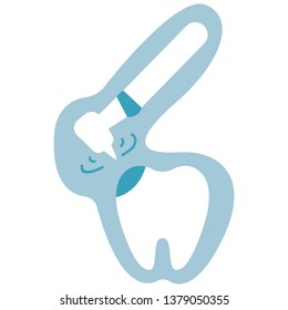 Treatment of caries. Drilling a tooth. Dentistry. Dental drill. The treatment of toothaches. Concept Idea of dental and oral care. Caries treatment. Icon flat vector illustration