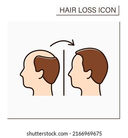 Treatment Color Icon. Hair Transplantation, Medicines And Special Diet. Hair Loss Treat. Alopecia Concept. Isolated Vector Illustration