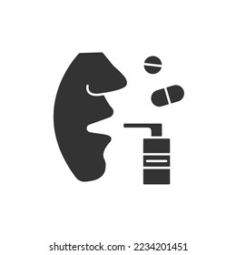 Treatment glyph icon. Inhaler to treat asthma. Medical drugs for breathing in. Relieving bronchial or nasal congestion. Medical devices concept.Filled flat sign.Isolated silhouette vector illustration