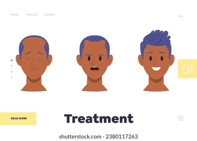 Treatment headline for landing page with stages of successful therapy of male alopecia disease