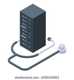 Treatment history server icon isometric vector. Person smart. Computer health