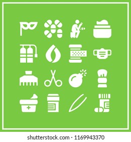 treatment icon. 16 treatment vector set. band aid, mask, shaving and bomb icons for web and design about treatment theme