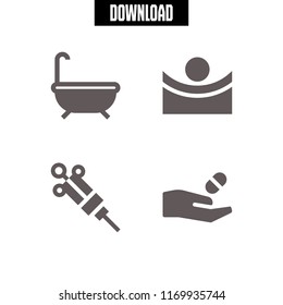 treatment icon. 4 treatment vector set. bath, concave, medicine and syringe icons for web and design about treatment theme