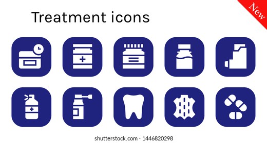 treatment icon set. 10 filled treatment icons.  Simple modern icons about  - Anti age, Drug, Medicine, Syrup, Inhalator, Tooth, Skin, Pills
