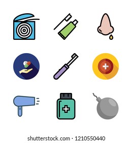 treatment icon set. vector set about nose, hairdryer, health clinic and medicine icons set.