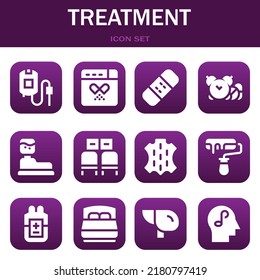 treatment icon set. Vector  illustrations related with Blood bag, Drug and Bandage