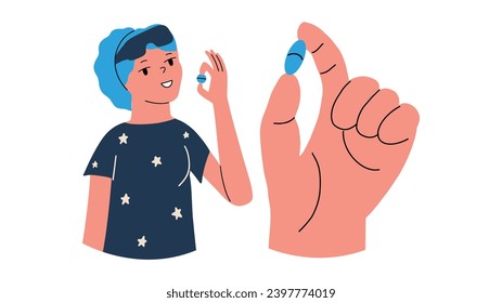 Treatment of insomnia with sleeping pills, magnesium or melatonin. Vector illustration in flat style. 