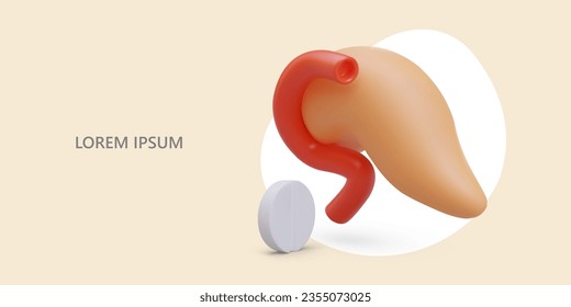Treatment of pancreas. Analgesia, diagnosis, drug prescription. Services of gastroenterologist. Prevention of pancreatitis. Horizontal banner for web design. Advertising for social networks