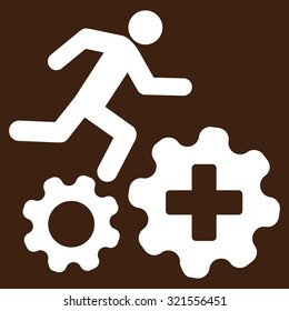 Treatment Process vector icon. Style is flat symbol, white color, rounded angles, brown background.