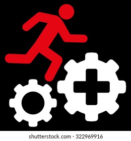 Treatment Process vector icon. Style is bicolor flat symbol, red and white colors, rounded angles, black background.