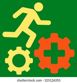 Treatment Process vector icon. Style is bicolor flat symbol, orange and yellow colors, rounded angles, green background.