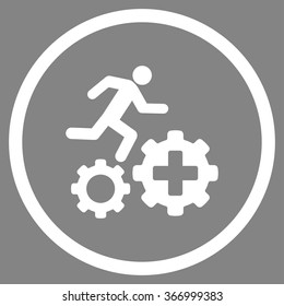 Treatment Process vector icon. Style is flat circled symbol, white color, rounded angles, gray background.
