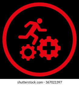 Treatment Process vector icon. Style is flat circled symbol, red color, rounded angles, black background.