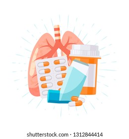 Treatment for pulmonary diseases. Vector illustration in flat style for medical articles, posters, web banners, infographics etc.