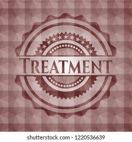 Treatment red badge with geometric pattern background. Seamless.