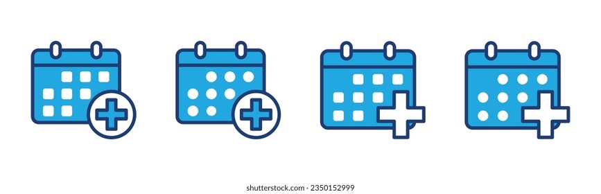 Iconos de calendario de programación de tratamiento establecidos en línea y estilo plano. Tiempo de tratamiento o medicación. Ilustración vectorial de icono de atención médica