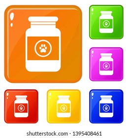 Treatment solution for animals icons set collection vector 6 color isolated on white background