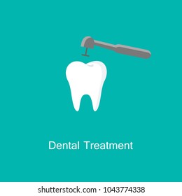 Treatment of tooth icon. Dental equipment for drilling of the tooth. Medicine and Health symbol for info graphics, websites and print media. Flat simple clinic icon. Vector 
