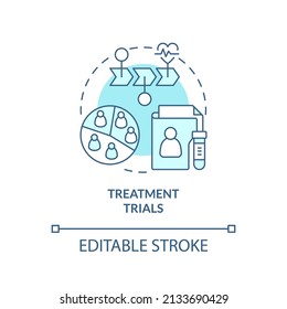 Treatment Trials Turquoise Concept Icon. Medical Research. Type Of Clinical Studies Abstract Idea Thin Line Illustration. Isolated Outline Drawing. Editable Stroke. Arial, Myriad Pro-Bold Fonts Used