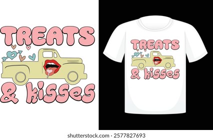 Treats And Kisses ,Valentine's Day PNG, Retro Sublimation ,Sublimation Valentines ,print T Shirt , etc