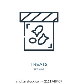 treats thin line icon. treat, scary linear icons from pet shop concept isolated outline sign. Vector illustration symbol element for web design and apps.