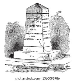 The Treaty monument in Kensington,London,vintage line drawing or engraving illustration.