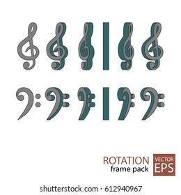 treble and bass clef rotating icon set of frames for animation