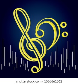 Treble and bass clefs over a colored background - Vector