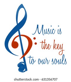 Treble and bass key abstract sign. Music is the key to our souls. vector 